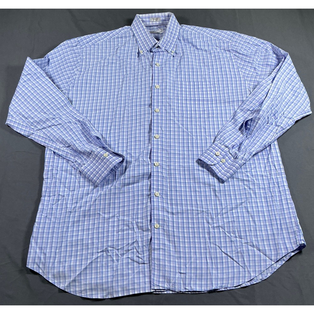 Peter Millar Mens Extra Large Blue Purple Plaid Button Down Cotton Shirt XL